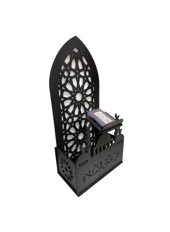 EMAAZZ LLC Premium Islamic Prayer Mat Stand Holder with Quran Holder & Tasbeeh Counter Stand, Elegant Black PVC Foam Plastic Prayer Rug Organizer, Modern Mihrab Design for Home Decor, Living Room, Mosque, Prayer Corner & Ramadan Gift - Image 4